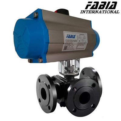 Klep bola suhu tinggi tekanan tinggi Flange tiga arah pneumatik